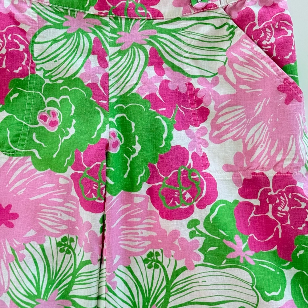 Lilly Pulitzer Floral Pink & Green & White Linen & Cotton Floral Pants‎ Size XS - Picture 3 of 10